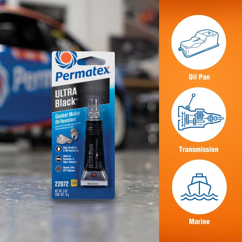 Permatex 22072 Ultra Black Maximum Oil Resistance RTV Silicone Gasket Maker, Sensor Safe And Non-Corrosive, For High Flex And Oil Resistant Applications 0.5 oz - Image 4